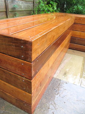 Partial view of the wooden bench